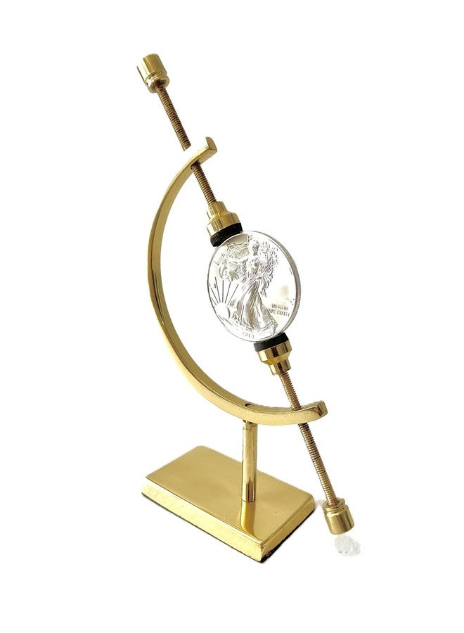Clearco Sphere Coin Display Stand, Caliper Style Mineral Display Stand For Minerals, Ornaments, Gems, Shells, Coins, Spheres, Artifacts, etc., Brass, 6 inches - Image 1